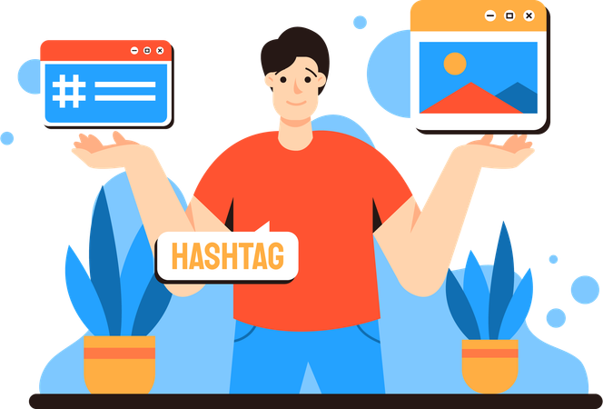 Promoción de hashtags en las redes sociales  Ilustración