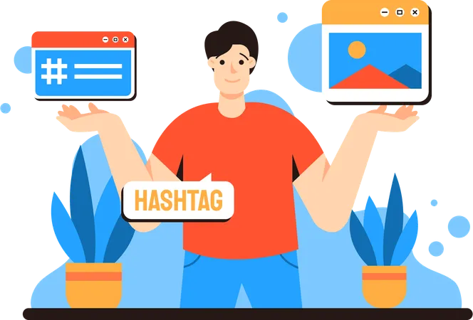 Promoción de hashtags en las redes sociales  Ilustración