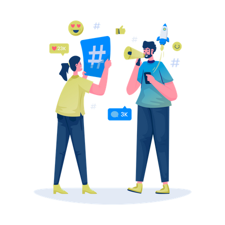 Hashtag strategy on social media  Illustration