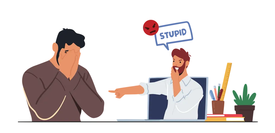 Hater Laughing on Man via Online Network  Illustration