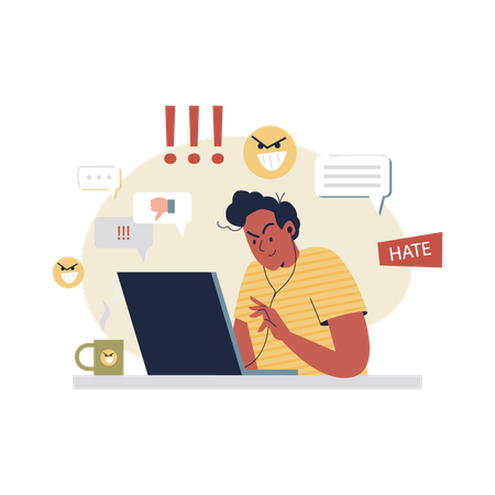 Hater posting messages on social networks  Illustration