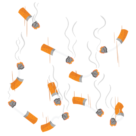 Haufen von Zigarettenkippen mit Rauch  Illustration