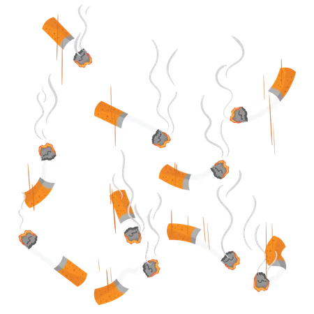 Haufen von Zigarettenkippen mit Rauch  Illustration