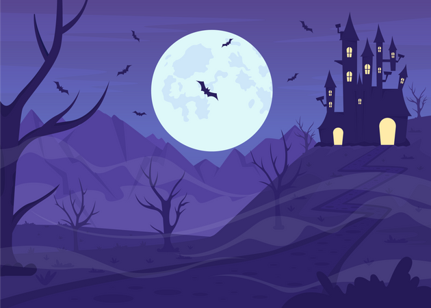 Haunted castle on hill  Illustration