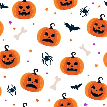 Haunted Halloween pumpkins pattern  Illustration