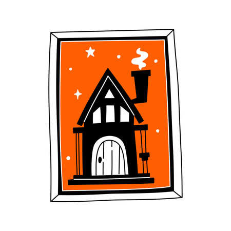 Haunted House in Halloween Frame  Illustration