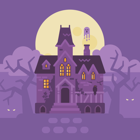 Haunted Mansion Halloween Scene  Illustration