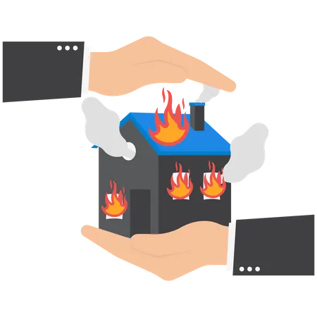 Haus mit Feuer Flammen zeigt brennendes Haus  Illustration