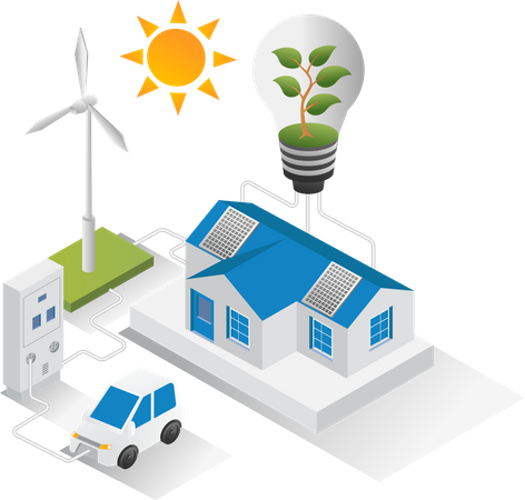 Haus mit Solarmodulen für Elektroauto  Illustration