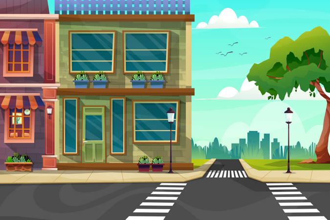 Haus mit Straßenrand  Illustration