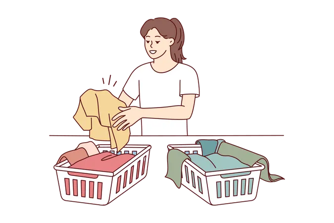 Hausfrau beim Wäschewaschen  Illustration