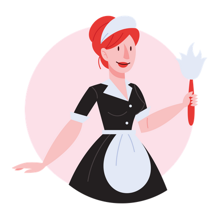 Haushälterin mit Reinigungsbürste  Illustration