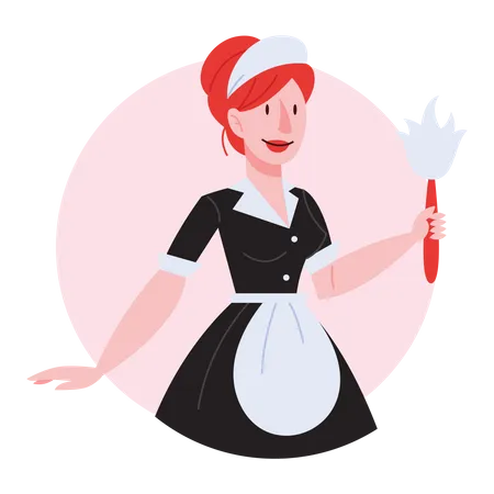 Haushälterin mit Reinigungsbürste  Illustration