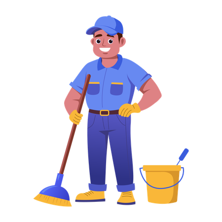 Hausmeister putzt Boden  Illustration