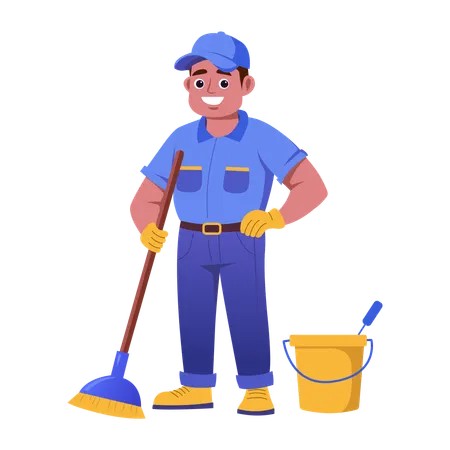 Hausmeister putzt Boden  Illustration