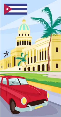 Havana Downtown Flat Color Vector Illustration Latin America Summer Vacation City Center Sightseeing Cuba Tourism And Famous Landmarks 2 D Cartoon Cityscape With Building On Background Illustration