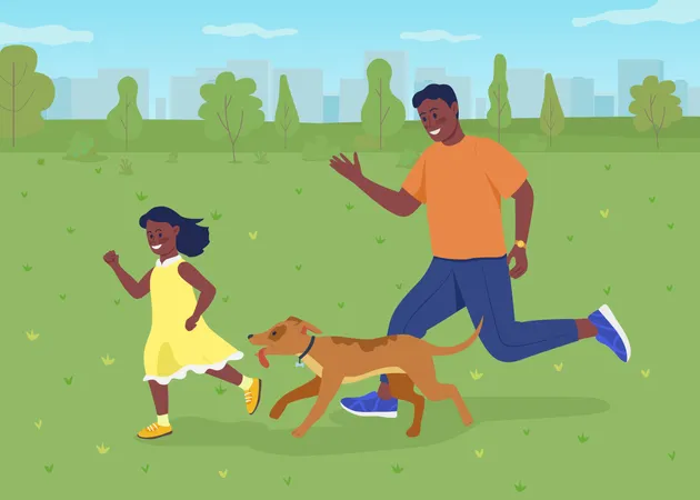 Having fun with dog in park  Illustration