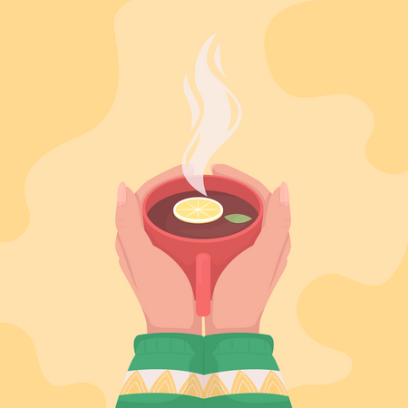 Having warm cup of lemon tea Illustration