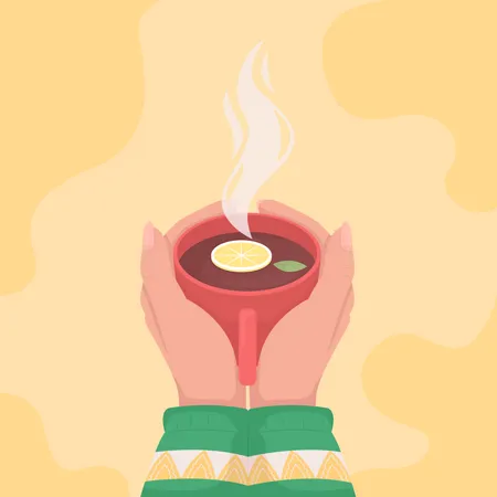 Having warm cup of lemon tea  Illustration