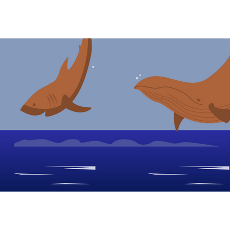 Hay dos ballenas en el agua  Ilustración