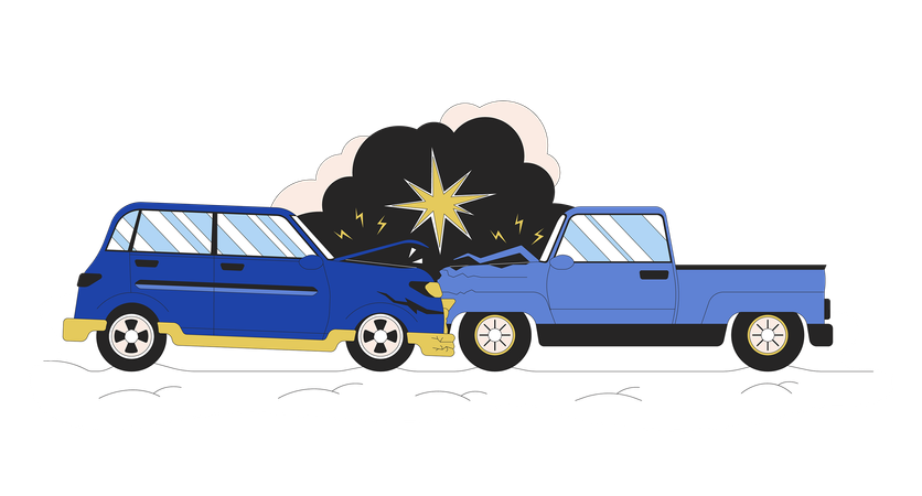 Head-on collision automobiles  Illustration