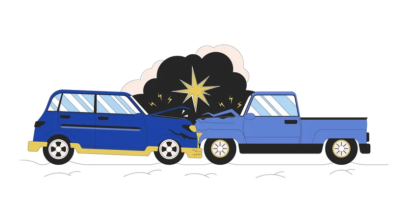 Head-on collision automobiles  Illustration