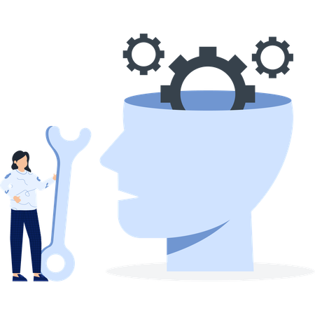 Head person with wrench creative thinking  Illustration
