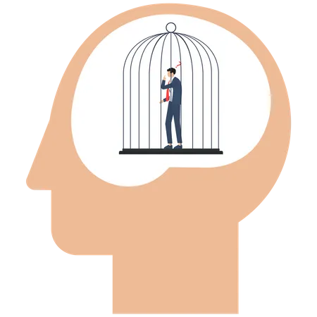 Head with personal mental trap as closed cage  Illustration