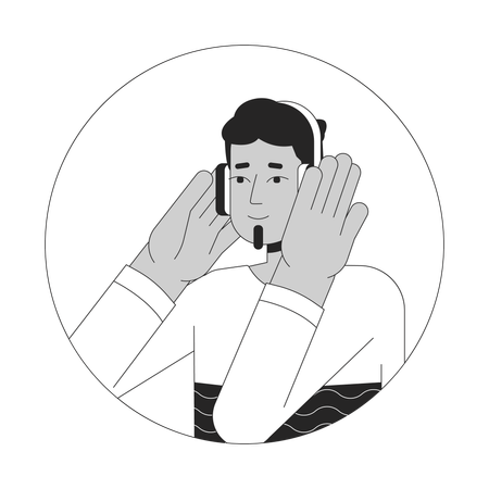 Headphones indian man bearded  Illustration