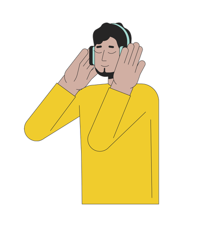 Headphones middle eastern guy bearded  Illustration