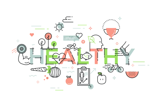 Modern Thin Line Design Concept For Healthy Website Banner Vector Illustration Concept For Healthy Lifestyle Active Living Healthy Food Healthy Environment Illustration
