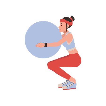 Health and wellness  Woman exercising with a large yoga ball  Illustration