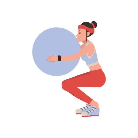 Health and wellness  Woman exercising with a large yoga ball  Illustration