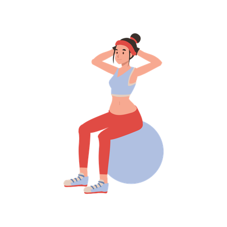 Health and wellness  Woman exercising with a large yoga ball  Illustration