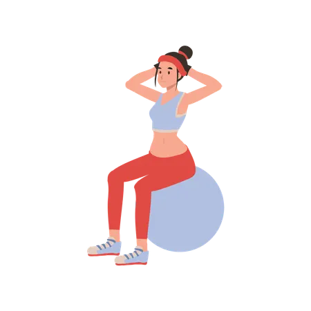 Health and wellness  Woman exercising with a large yoga ball  Illustration