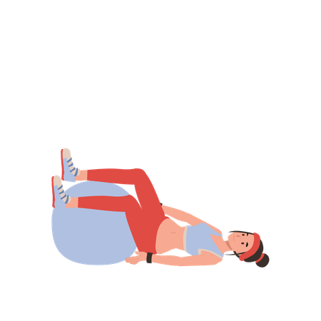 Health and wellness  Woman exercising with a large yoga ball  Illustration