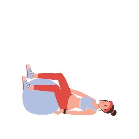 Health and wellness  Woman exercising with a large yoga ball  Illustration