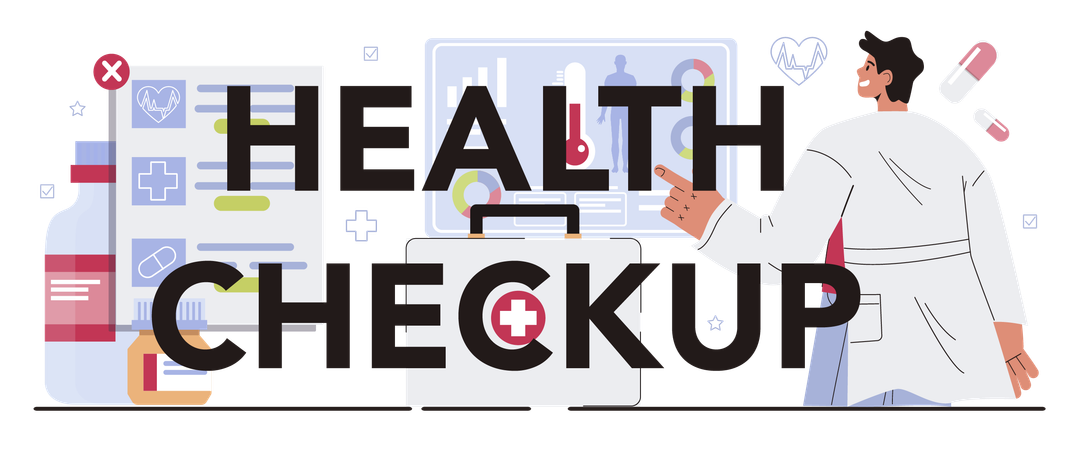Health check up typographic header  Illustration