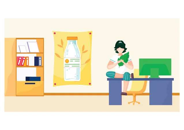 Health freak woman in office  Illustration