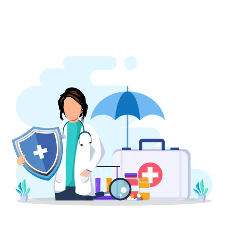 Health Insurance Design Concept With Umbrella Protection Flat Vector Illustration イラスト