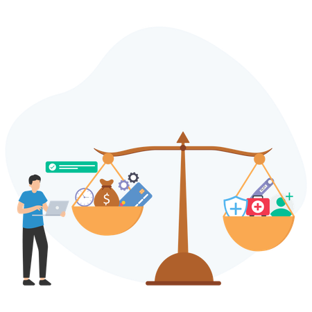 Health insurance balanced with money  Illustration