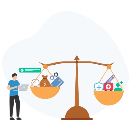 Health insurance balanced with money  Illustration