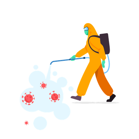 Health officer spraying disinfectant  Illustration