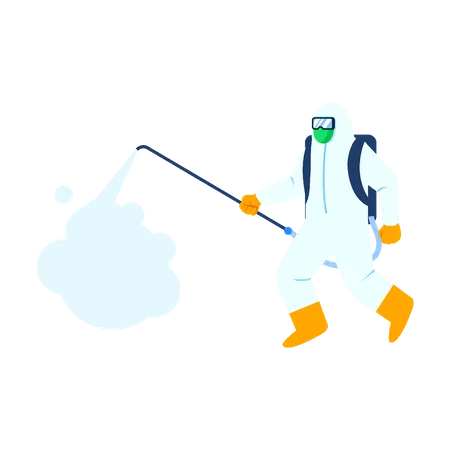 Health officer spraying disinfectant to sterilize environment  Illustration