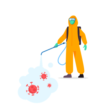 Health officer spraying disinfectant to sterilize environment  Illustration
