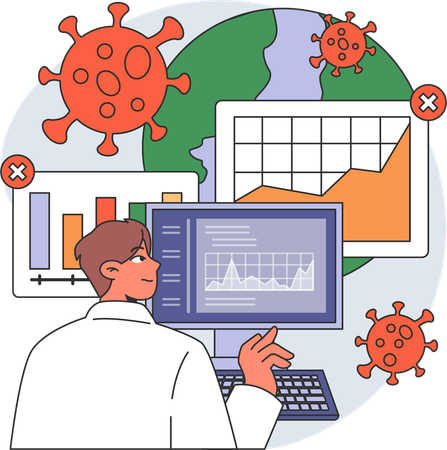 Health worker using computer  Illustration