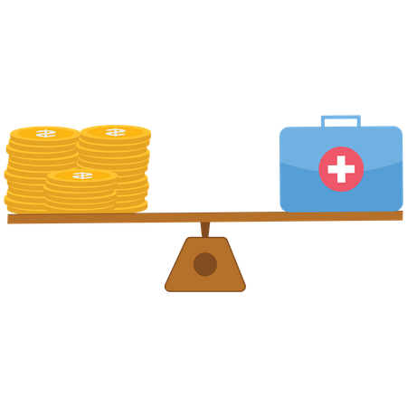 Healthcare box and stack of money on the lever  Illustration