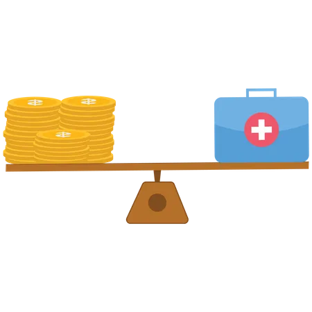 Healthcare box and stack of money on the lever  Illustration