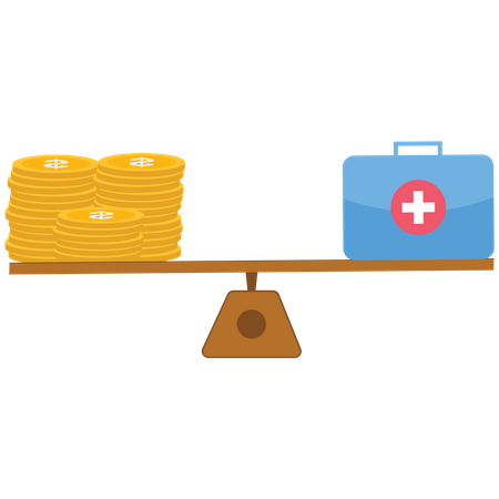 Healthcare box and stack of money on the lever  Illustration