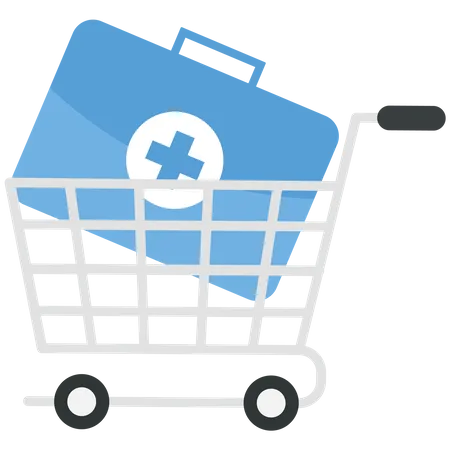 Healthcare box in a shopping cart with businessman  Illustration